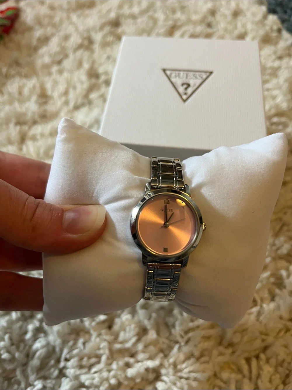 GUESS Silver Bracelet Watch with Rose Gradient Dial